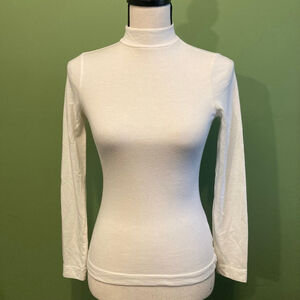Women's BOSS Hugo Boss WOOL White Mock Neck Long Sleeve Tee XS